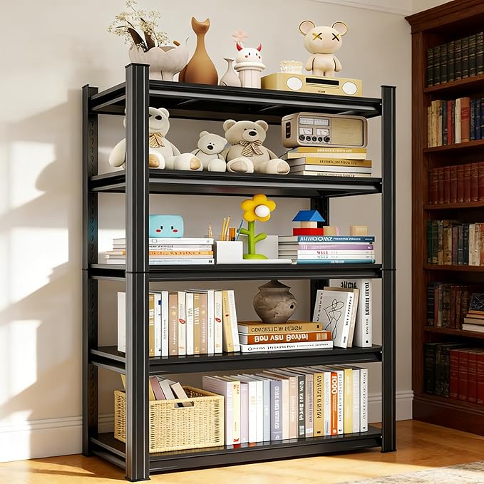 5 Tier Open Bookshelf, Industrial Bookcase Display Shelf Racks, Metal Bookcase Storage Shelves Metal Frame, Tall Storage Organizer for Home, Easy Assembly,15.7Wx15.7Dx63H