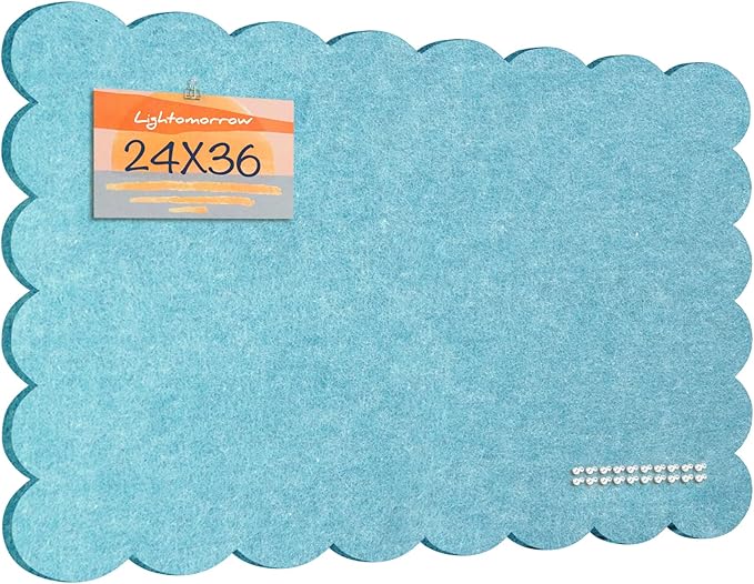 Scalloped Bulletin Board, 36 x 24 Inches Felt Pin Board - Decorative Cork Alternative for Wall, Foldable Picture Self-Adhesive Vision Prayer Board with 20 Pushpins - Turqoise Blue
