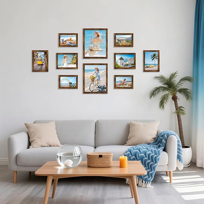 decorUhome Picture Frames Collage Wall Decor for Photo Gallery Display, Assorted Picture Frames set of 10 Including Two 8x10 / Four 5x7 / Four 4x6 for Family Wall Decor, Distressed Brown, 10 Pack