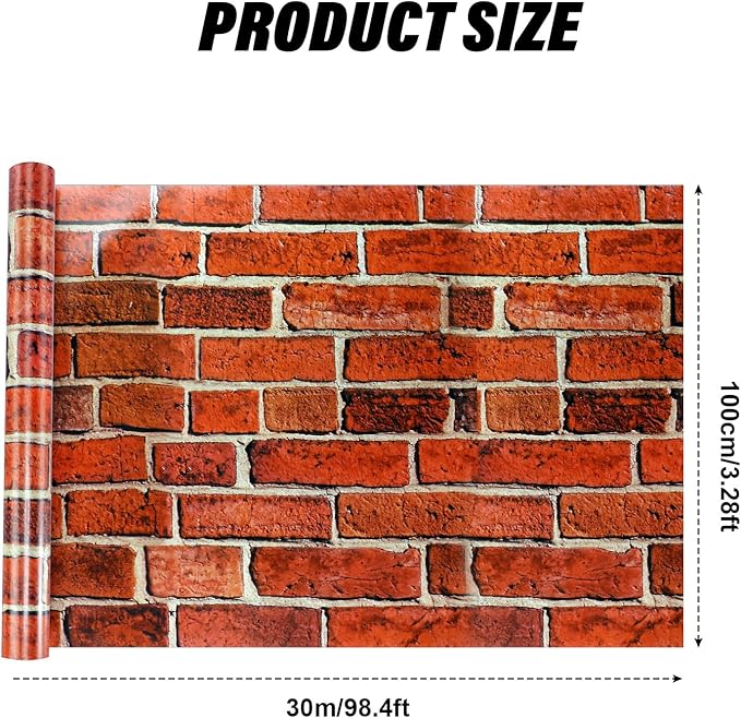 Tenceur Wrapping Paper Roll Bulletin Board Borders Paper Fade Resistant Decorative(40 Inch X 100ft,Vintage Red Brick Style)