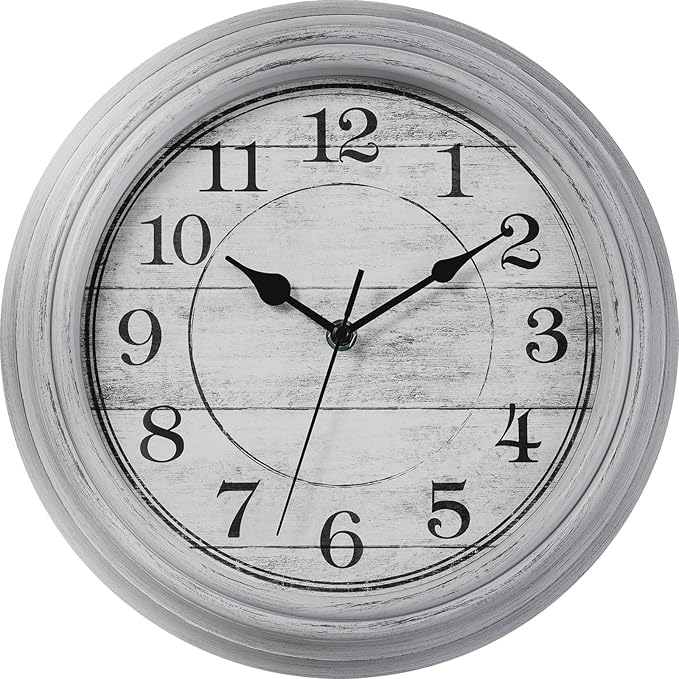 HYLANDA Wall Clock, 12 Inch Kitchen Decorative Wall Clock, Silent Wall Cocks Battery Operated Non Ticking with Large Numbers Easy to Read for Home Bathroom Office(Grey)