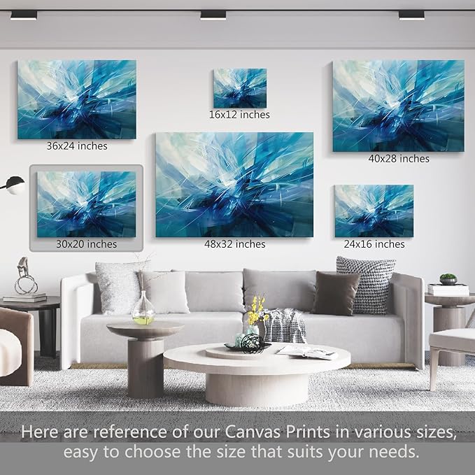 gaosoul Modern Abstract Canvas Wall Art Blue Harness Graffiti Painting on White Background Stylish Framed Minimalism Artwork Prints for Living Room Bedroom Office Decor 30x20in