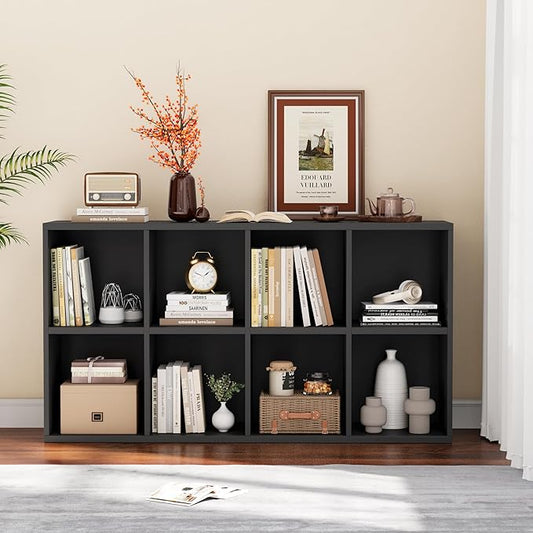 YESHOMY 8 Black Cube Bookcase, Open Frame 2-Tier Book Shelf, Bookshelf Storage Organizer with Adjustable Shelves for Organization, Room Decor