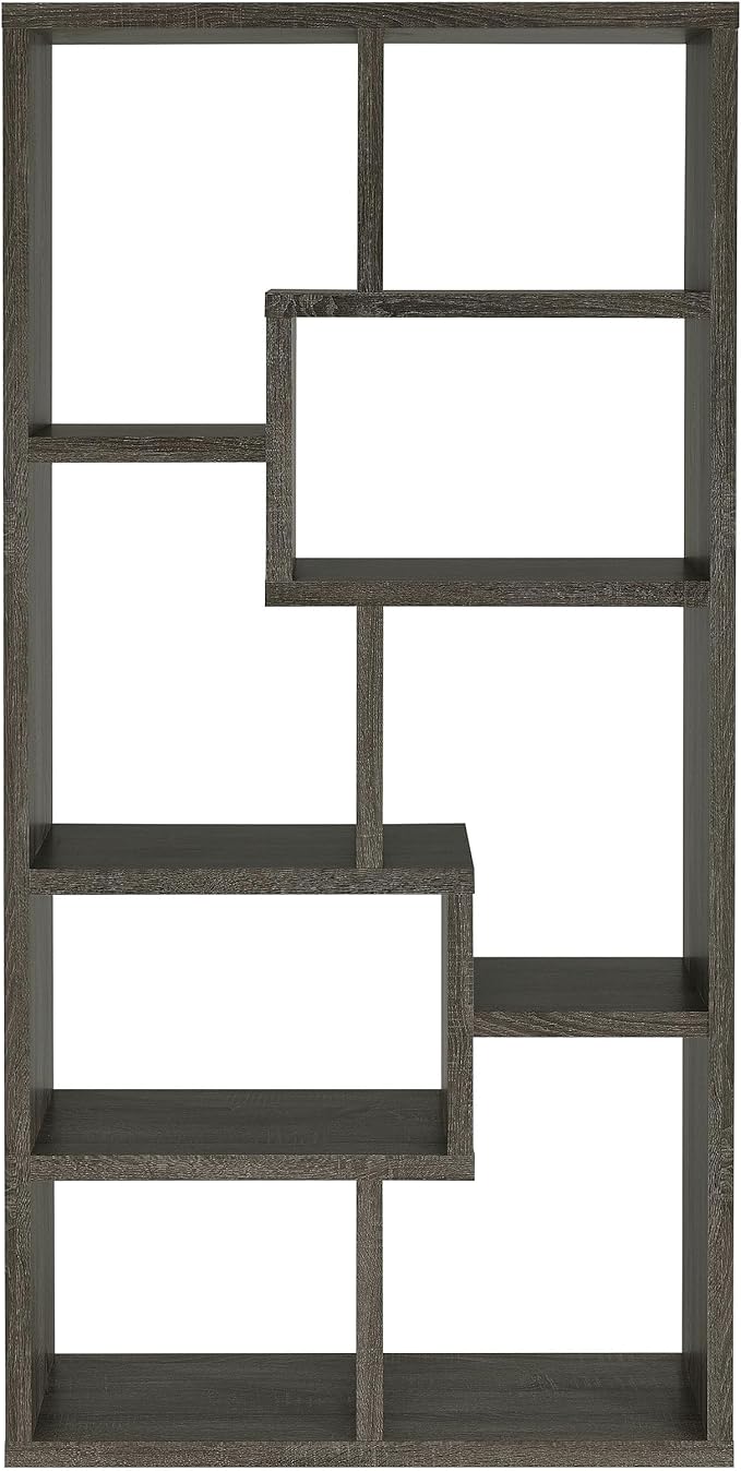 Coaster Home Furnishings - Theo - Engineered Wood with Paper Lamination - 6-Shelf Bookshelf with Geometric Design - Transitional - Home Office and Living Room - 71-Inch - Weathered Gray - 800510