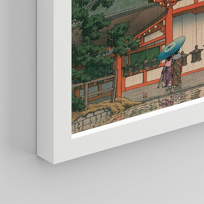 SIGNWIN Framed Poster Wall Art Set of Two Women in The Rain, Two Women in The Snow, Walking by a Temple on a Snowy Day for Living Room, Bedroom, Office - 8"x10"x 8 White