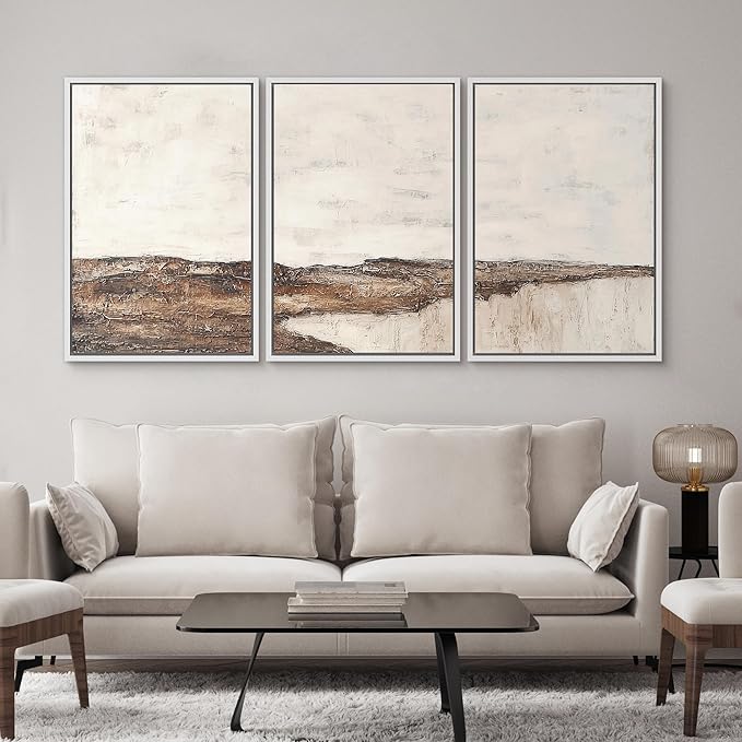 SIGNWIN Framed Canvas Print Wall Art Set Rustic Earth-Tone Horizon Abstract Landscape Illustrations Modern Art Decorative Nordic Abstract for Living Room, Bedroom, Office - 24"x36"x3 White