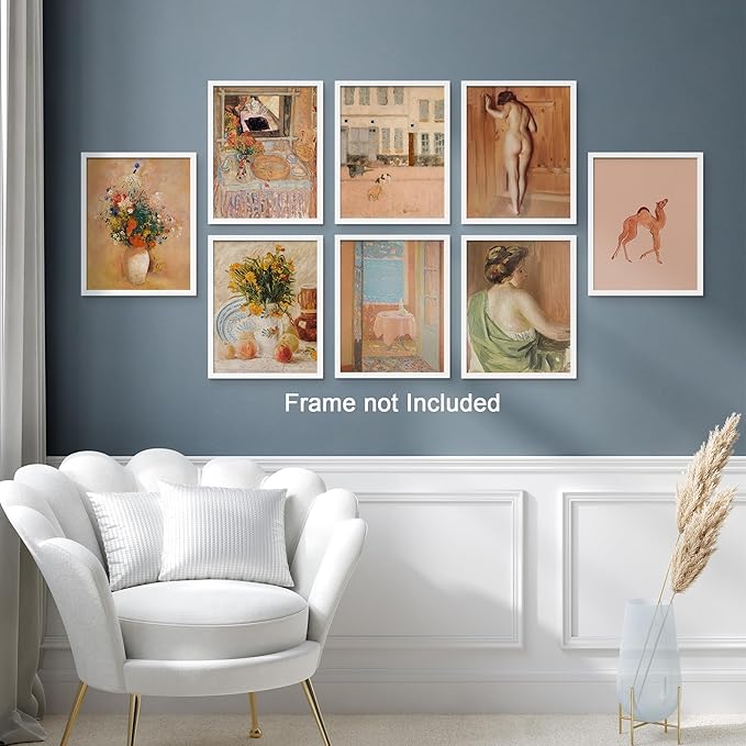 SIGNWIN Adhesive Canvas Poster Bathroom Decor 11"x14"x 8, Wall Art Room Decor Multicolor for Living Room, Bedroom, Office Pastel Landscape Flowers Female Portrait Vintage Illustrations Bohemian