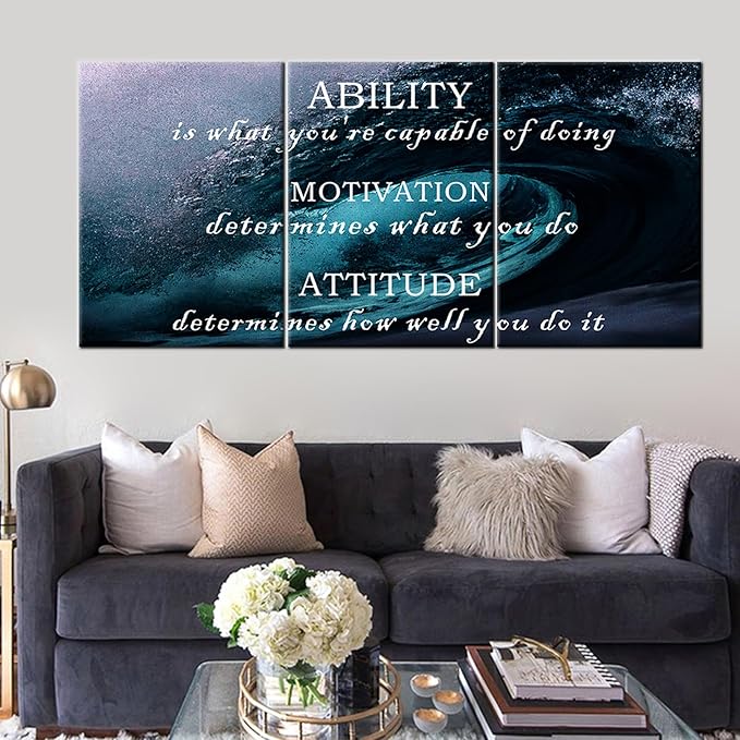 Motivational Wall Art Home Decor Inspirational Entrepreneur Quotes Posters Print on Canvas 3 Piece Pictures Painting Artwork for Living Room Gym Workplace Office Stretched and Framed [60''Wx28''H]