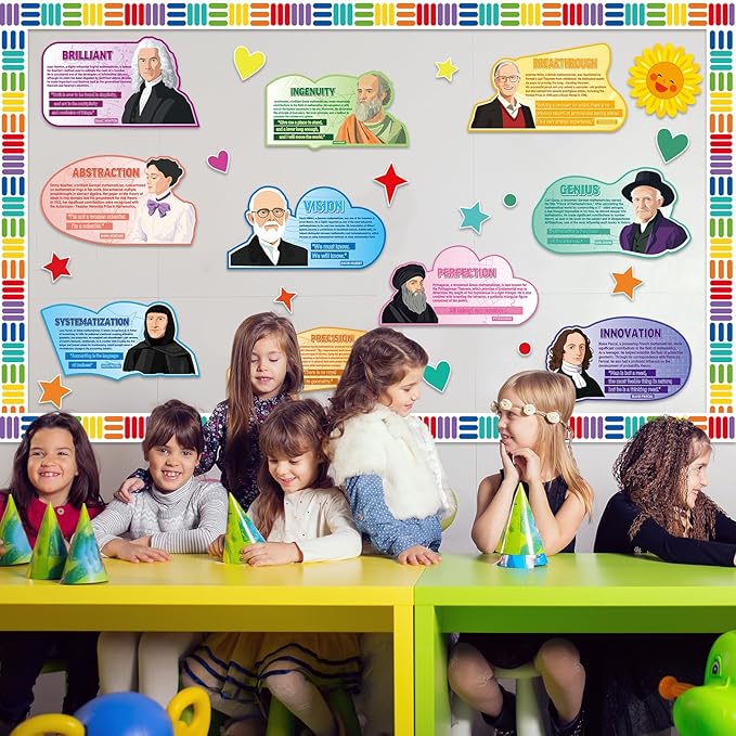 gisgfim Math Bulletin Board Decoration Set Back to School Classroom Famous Mathematician Paper Cutouts Motivational Inspirational Quote Bulletin Board Decor for Middle High School Door Chalkboard Wall