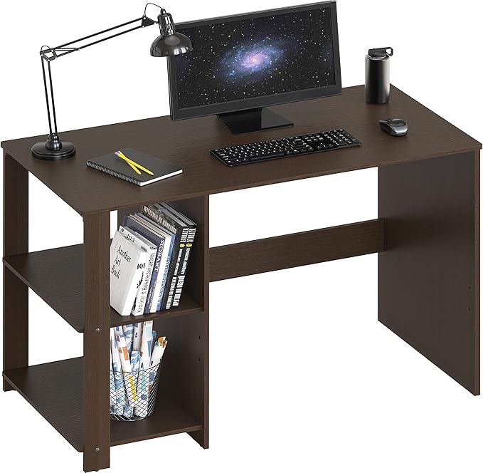 SHW 38-Inch Home Office Computer Desk with Shelves, Espresso