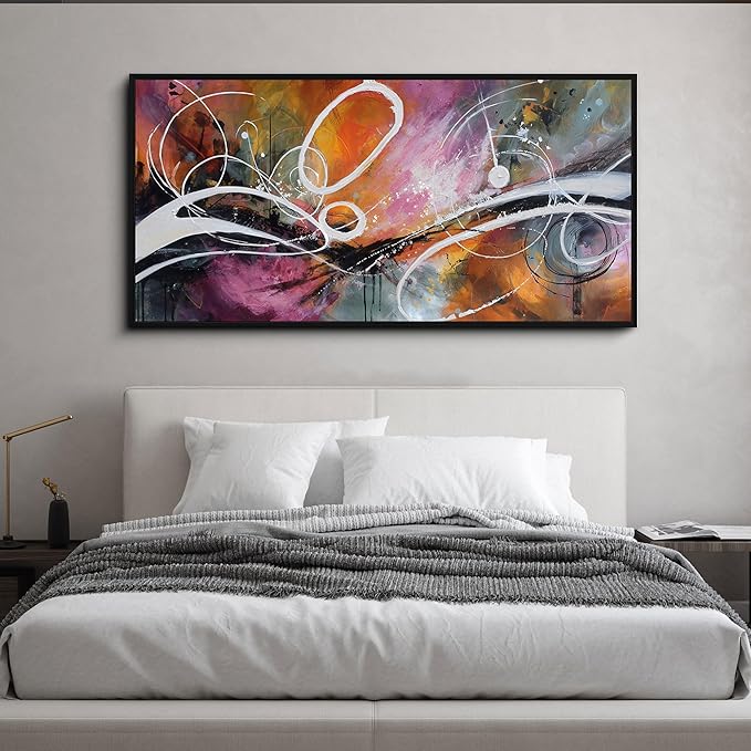 yiijeah Purple Wall Decor Bedroom Canvas Abstract Bathroom Art Picture Items for Women Framed Artwork Print 58x29 Inches