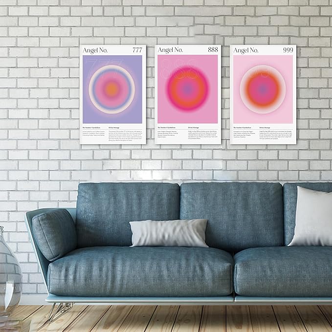 SHMAO Colorful Gradient Aura Angel Numbers Poster Canvas Wall Art for Room Aesthetic Inspirational Spiritual Wall Art Paintings Abstract Minimalist Wall Decor for Bedroom 16"x24" x 3 Pcs