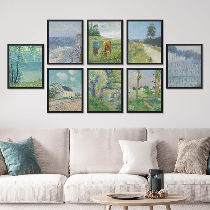 SIGNWIN Framed Poster Wall Art Set of Vintage Posters Vintage Landscape Watercolor Nature Landscape, Rustic Framhouse Decor for Living Room, Bedroom, Office - 12"x16"x 8 Black