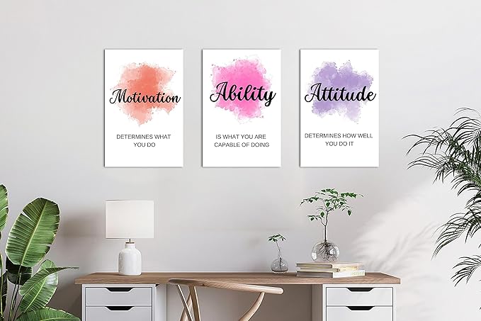 3 Piece Motivational Quotes Abstract Watercolor Canvas Print Pictures Wall Decor, Men Women Inspirational Framed Artwork Home Office Decor 12"x18" x 3 Pcs