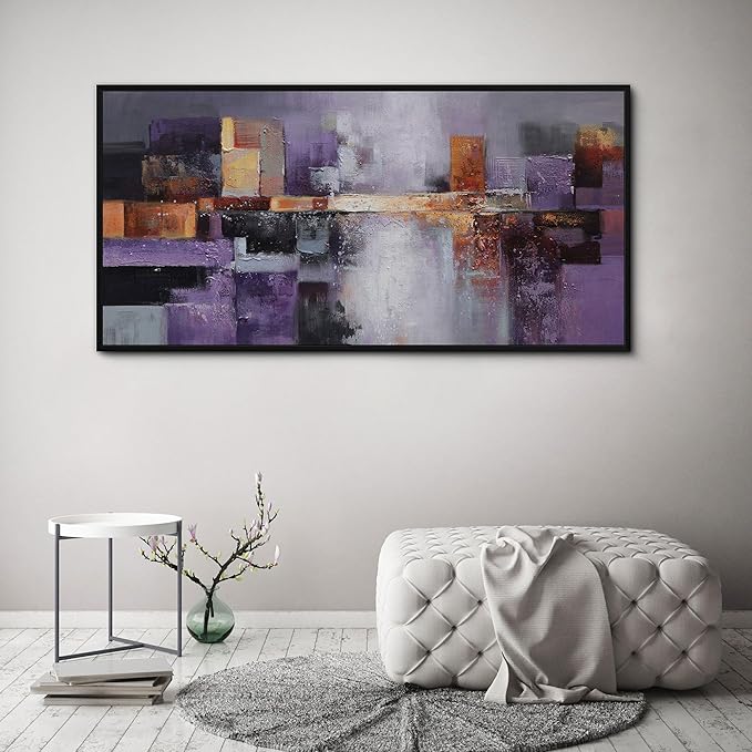 yiijeah Abstract Purple Wall Decor Bedroom Canvas Bathroom Art Picture Items for Women Framed Artwork Print 58x29 Inches