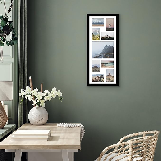 Americanflat 12x30 Collage Picture Frame with Polished Plexiglass - Multi Picture Frames Fit One 8x10 and Eight 5x7 Photos or Use as One 12x30 Frame - Signature Collection - Black