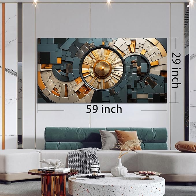 Abstract Canvas Wall Art for Living Room Bedroom Office Gold and Black Large Wall Art Geometric Abstract Picture Framed Wall Decor Modern Canvas Prints 29x59 In