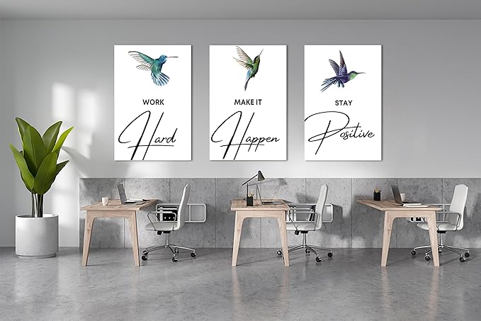 3 Piece Canvas Wall Art, Hummingbird Motivational Quotes Canvas Print Pictures Wall Decor, Men Women Inspirational Framed Artwork Home Office Decor 24"x36" x 3 Pcs