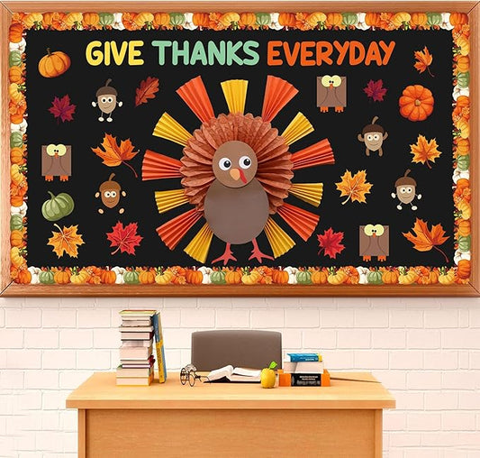 Thanksgiving Turkey Bulletin Board Set Autumn Turkey Bulletin Board Classroom Decoration Fall Maple Leaf Give Thanks Everyday Cutouts for Fall Thanksgiving Classroom School Wall Decor