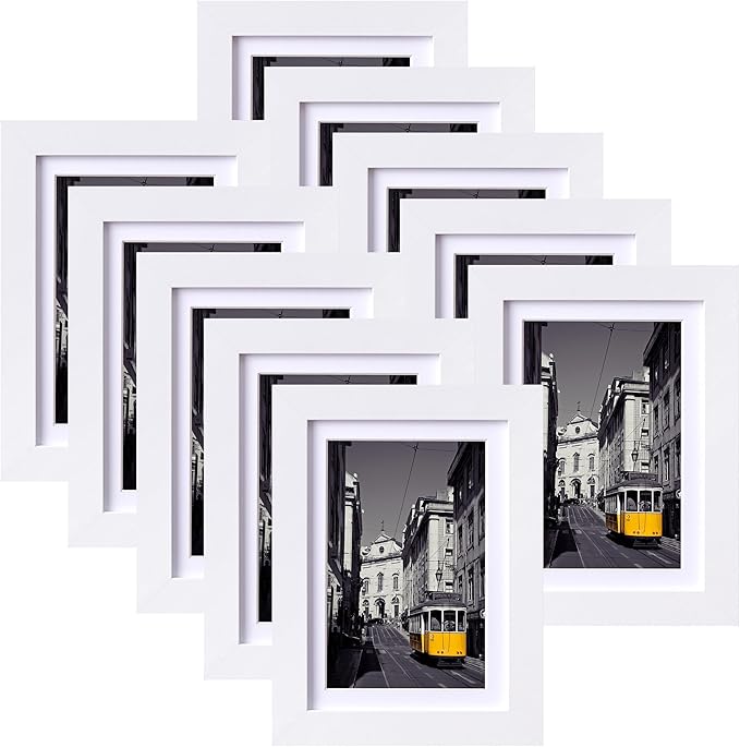 eletecpro 5x7 Picture Frames Set of 10, Picture Frame Collage Wall Decor Display 4x6 Photo with Mat or 5x7 without Mat, Home Decor Gallery Frame for Table Top or Wall Mounting, White