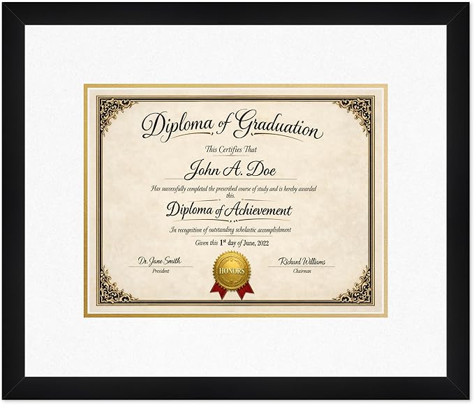 Diploma Frame Matte Black with Oyster Shell Over Gold Double Mat - Fits 13 x 10 College Diploma (Traditional) Wall Display Made in the USA
