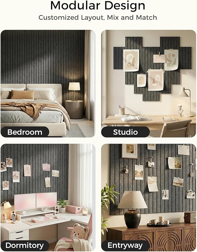 Aothia 12-Pack Large Felt Bulletin Board 48"x36", Modular Pin Board Tiles for Wall, Cork Board Alternative for Office & Classroom, Includes 70 Adhesive Tabs & 40 Pushpins, Charcoal Gray