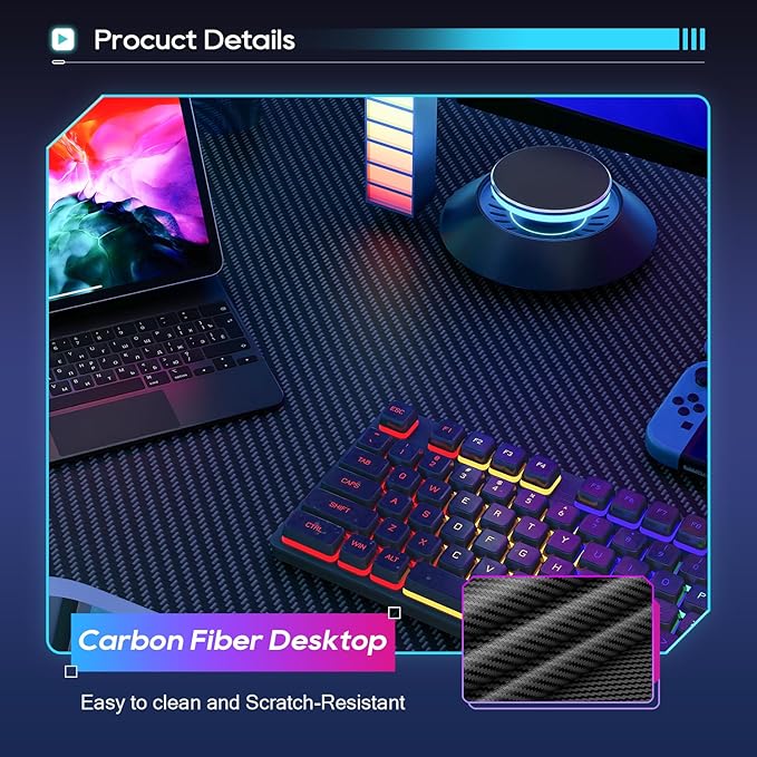 BestOffice 39" Gmaing Desk Computer Gaming Desk Z Shaped Gaming Workstation Ergonomic Gaming Table with Headphone Hook for Game Players,Black&Blue