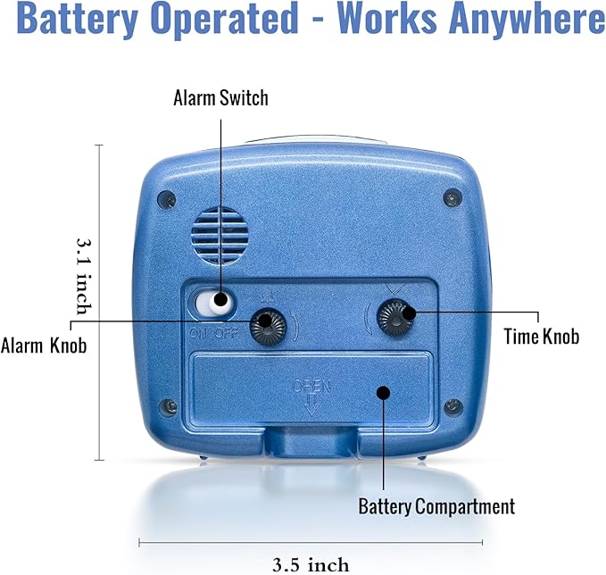 Battery Analog Travel Alarm Clock, Small Clock for Bedroom, Desk Table Shelf Clocks for Room Office Bathroom Vanity, Aesthetic Retro Clocks for Kids, Dark Blue