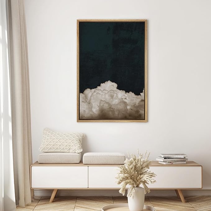 SIGNWIN Framed Canvas Print Wall Art Dark High Contrast Storm Clouds in Sky Nature Wilderness Photography Modern Art Rustic Landscape Relax/Calm for Living Room, Bedroom, Office - 16"x24" Natural