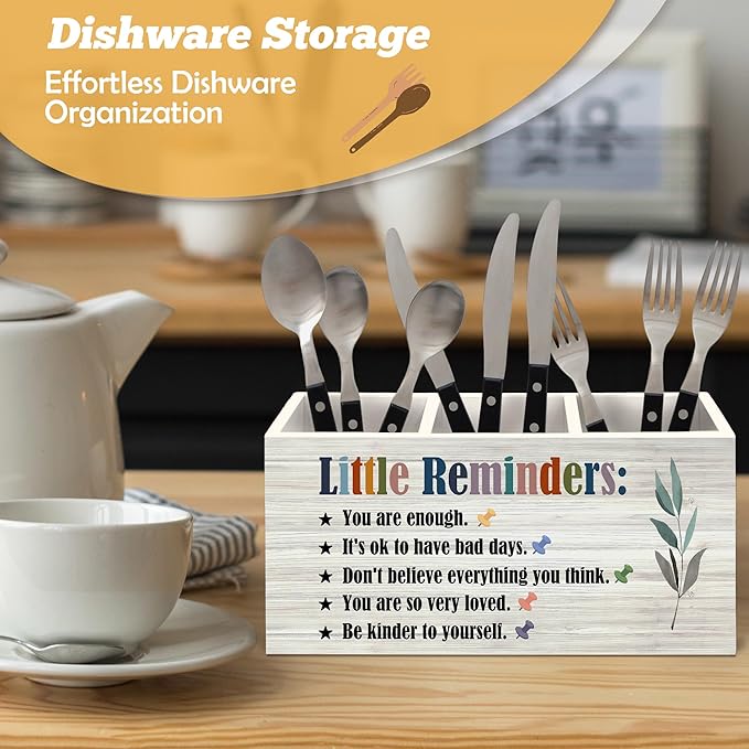 Little Reminders Inspirational Pen Holder Organizer for Desk Accessories, Positive Gifts, Mental Health Motivational Wooden Box Sign Desk Decorations for Home Bedroom Office Decor