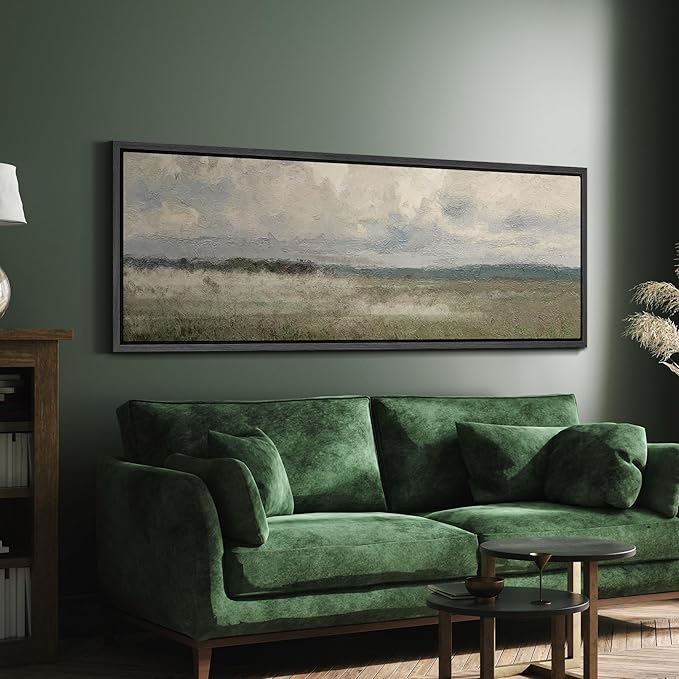 SIGNFORD Large Framed Canvas Moody Overcast Landscape Illustrations Modern Art Calm Warm for Living Room, Bedroom, Office - 60"x20"