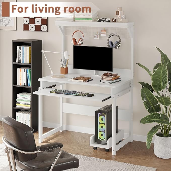ALISENED 31.5" Small Computer Desk with Hutch, Office Desk Study Table Writing Desk Workstation PC Table for Home Office, Space Saving Design