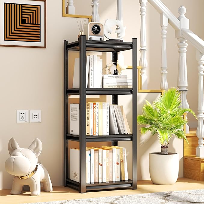 20" W*54" H Book Shelf，4 Tier Metal Wide Bookshelf，Heavy Duty Book Shelfs，Adjustable Shelving Unit，Tall Bookcase，Industrial Bookshelf for Living Room，Bedroom，Office and Library