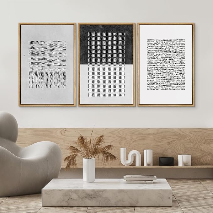 SIGNWIN Framed Canvas Print Wall Art Set Mid-Century Geometric Block Abstract Shapes Cozy Neutral Modern Art Decorative Boho Relax/Zen Nordic for Living Room, Bedroom, Office - 16"x24"x3 Natural