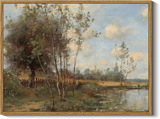 ARPEOTCY Vintage Framed Canvas Wall Art, Bedroom Living Room Country Scenery Paintings Rustic Painting, Canvas Prints Art, Kitchen Farmhouse Retro Wall Decor, 12x16 Inch
