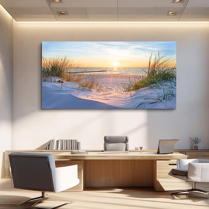 MHARTK66 Wall Decor For Living Room Large Canvas Wall Art For Bedroom Modern Office Pictures Wall Artwork Blue Sun Beach Grass Ocean Landscape Paintings Canvas Art Prints Home Decorations