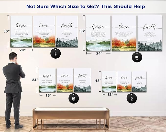 SHMAO Bible Canvas Wall Art Motivational Wall Decor, 3 Piece Hope Love Laith Print Pictures for Office Wall Decor Women Inspirational Framed Artwork Home Office Decor 20”x30”x3 Panels