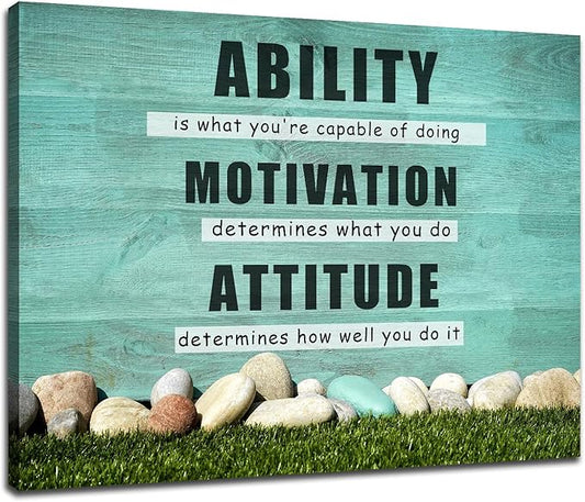 Inspirational Canvas Wall Art Ability Motivation Attitude Positive Noun Quote Poster Print Motivational Painting Artwork for Bedroom Office Classroom Wall Decor Framed Ready to Hang [24''Wx18''H]