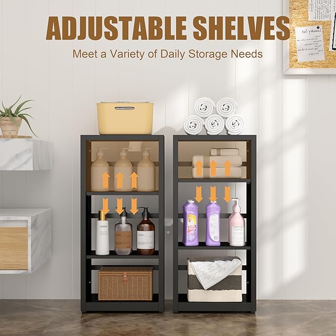 3 Tier Bookshelf, 34"Tall Metal Bookcase with Adjustable Shelves, Modern Display Book Shelf, Black Bookcase Shelf, Utility Shelf, Storage Shelves for Office, Living Room, Kitchen, Study-16"W