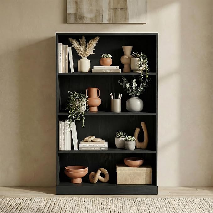 Casaphoria 49" H Wooden Bookshelves, 4 Tier Wide Bookshelf with Adjustable Shelves, Deep Farmhouse Bookshelf for Living Room,Bedroom & Home Office