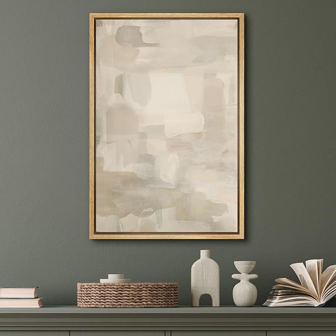 SIGNFORD Framed Canvas Print Wall Art Muted Shadows Abstract Deep Brown and Subtle Blush Toned Gradient Illustrations Modern Art Decorative Zen for Living Room, Bedroom, Office - 16"x24" Natural