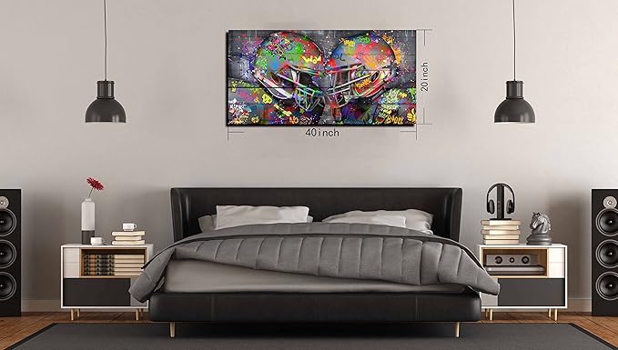 SIXTTART Graffiti Rugby Sports Posters Canvas Wall-Art - American Football Sport For Boy's Room Wall Decor - Football Poster Ready To Hang Size 40" x 20"