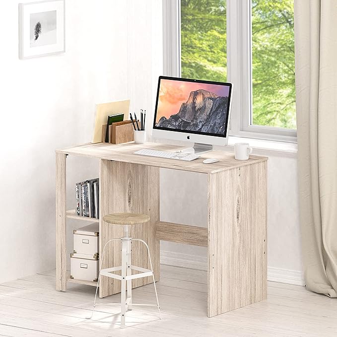 SHW 38-Inch Home Office Computer Desk with Shelves, Maple