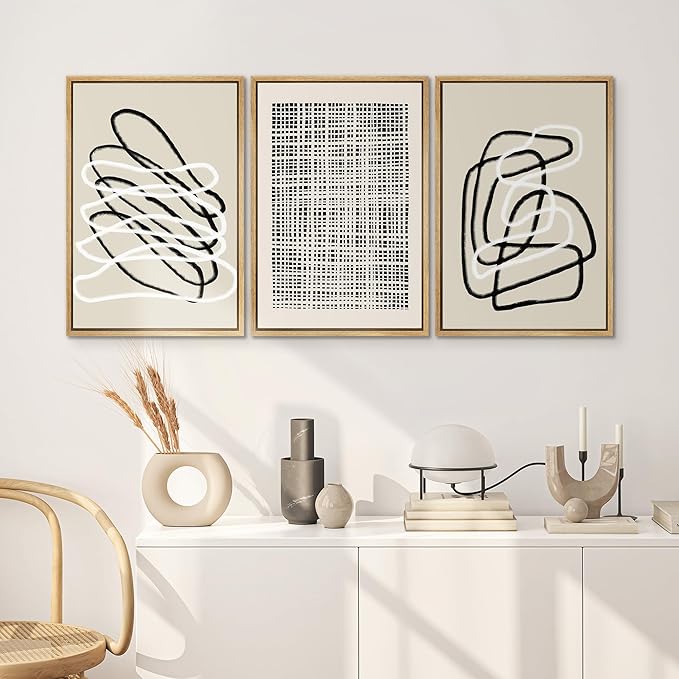 SIGNWIN Framed Canvas Print Wall Art Set Grunge Watercolor Paint Strokes Abstract Shapes Cozy Neutral Modern Art Decorative Boho Relax/Zen Nordic for Living Room, Bedroom, Office - 24"x36"x3 Natural