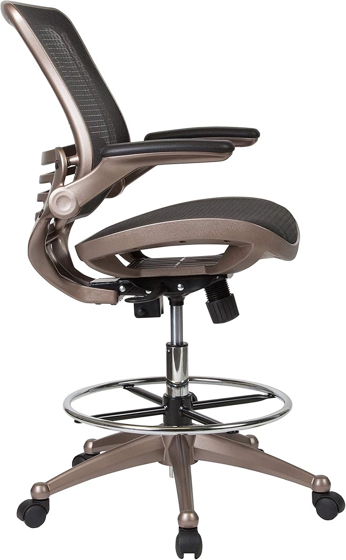 Flash Furniture Waylon Mid-Back Swivel Office Chair with Adjustable Foot Ring and Seat Height, Ergonomic Mesh Chair with Armrests, Black/Gold