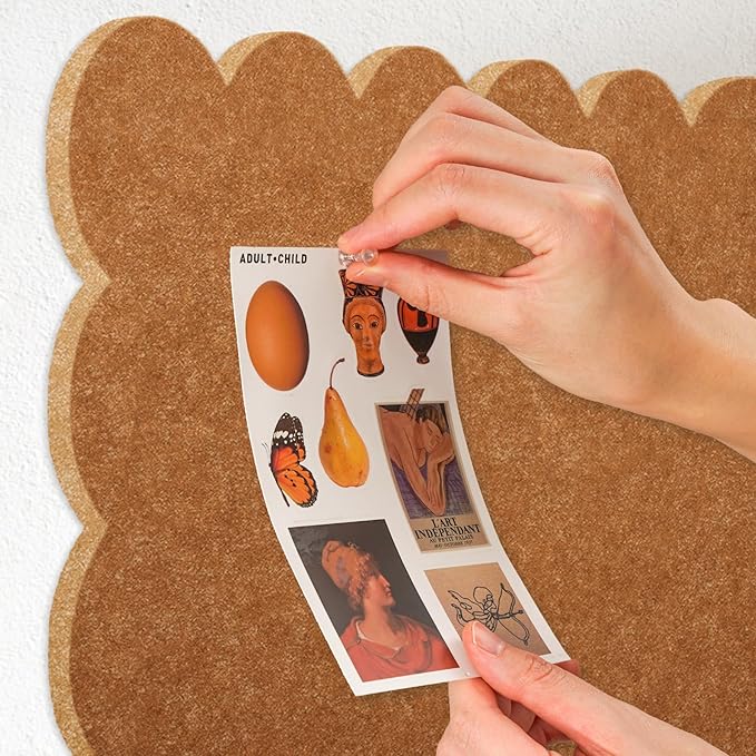 Scalloped Bulletin Board, 24 x 18 Inches Felt Pin Board - Decorative Cork Alternative for Wall, Foldable Picture Self-Adhesive Vision Prayer Board with 20 Pushpins - Apricot