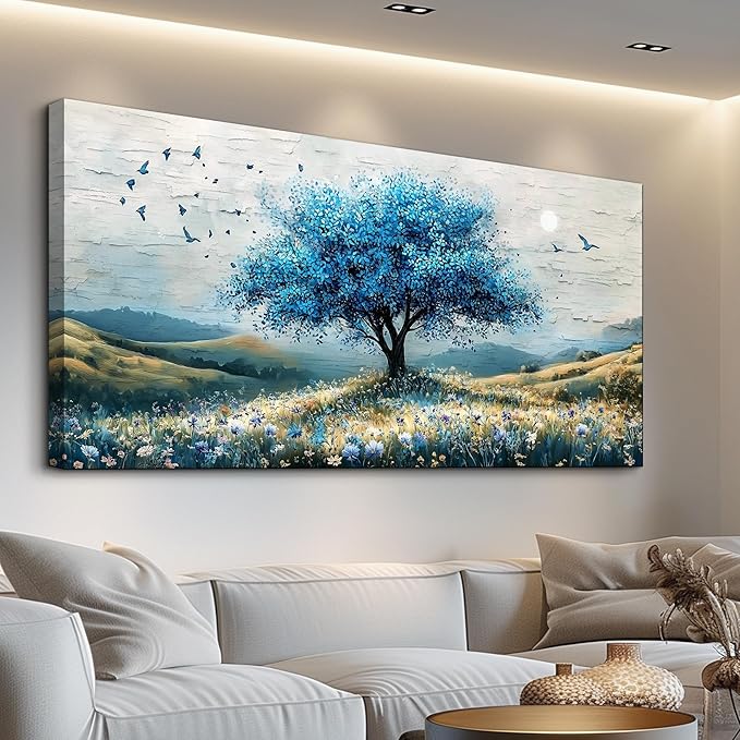 ZUITINGHUA Canvas Wall Art For Living Room Large Wall Decor For Office Bedroom Decorations The Blue Tree Landscape Pictures Farmhouse Painting Artwork Room Wall Mural Aesthetic Home Decor 30x60 In