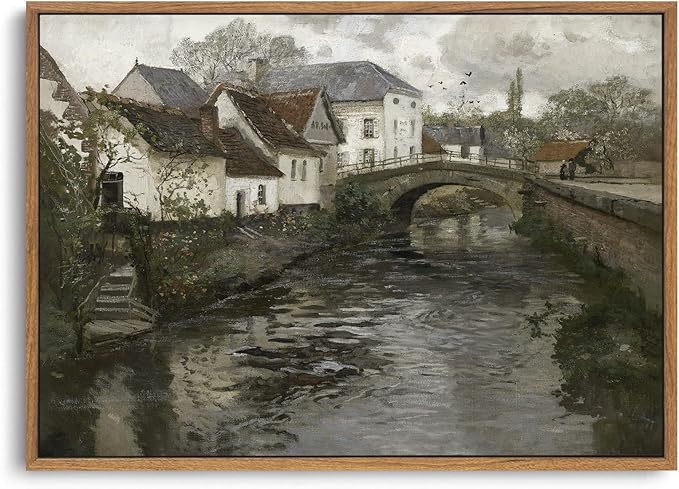 OIQArtOIQ Vintage Landscape Canvas Wall Art Framed Natural Scenery Painting Artwork Prints France Country Wilderness Farmhouse Decor Pictures Kitchen Bedroom Living Room Bathroom