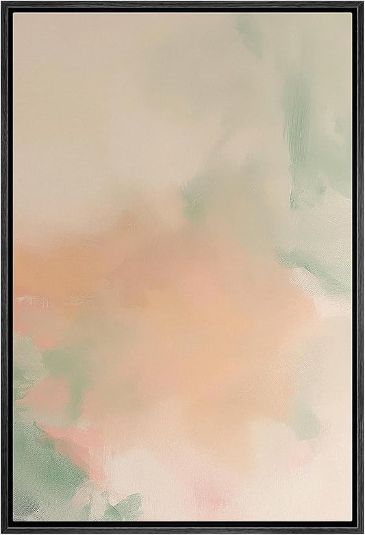 MUDECOR Framed Canvas Print Wall Art Neon Yellow Pink Green Watercolors Abstract Shape Illustrations Modern Art Decorative Bohemian Colorful Chic for Living Room, Bedroom, Office - 24"x36" Black
