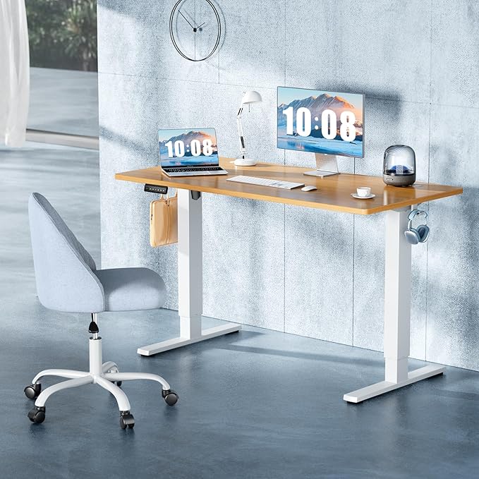 DUMOS 40 Inch Electric Standing Desk Height Adjustable, Sit to Stand Up Computer Workstations Work PC Table Home Office Study Writing Gaming Desks with Memory Presets for Walking Pad, Bedroom, Oak